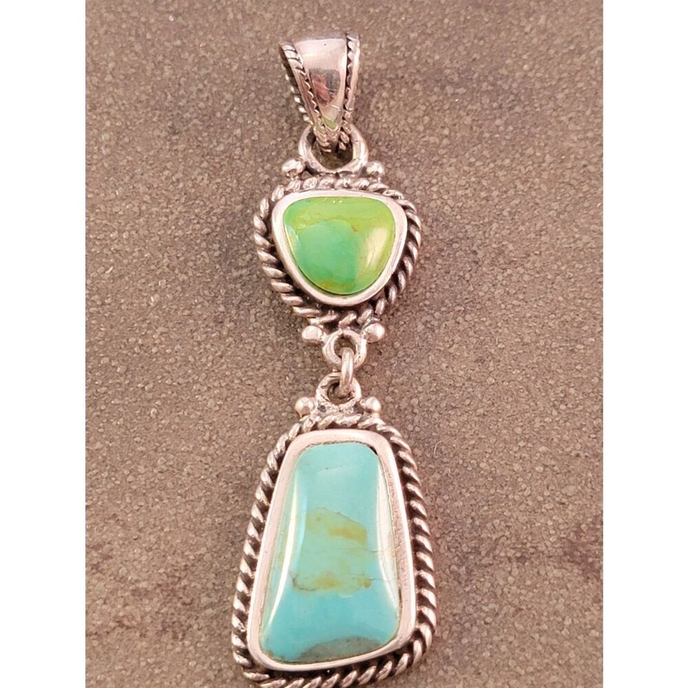 Barse Freeform Two Stone Blue & Green Turquoise Pendant NEW